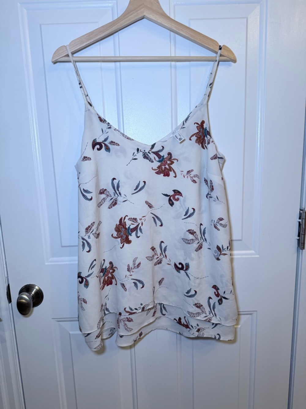 Addition Elle Cream Floral V-Neck Cami with Rust Accents